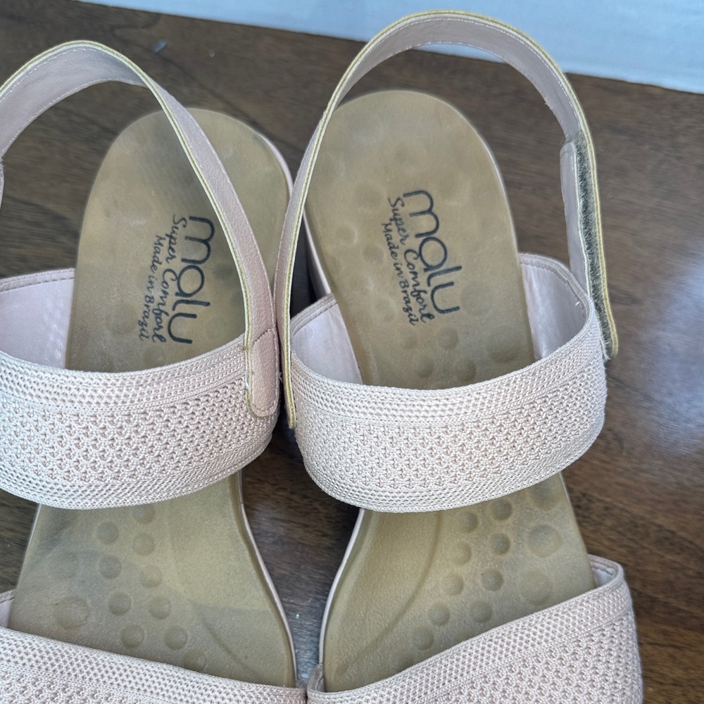 Malu Super Comfort Pink Wedge Sandals w/ Stretchy Woven Straps, US sz 10 - Picture 5 of 14